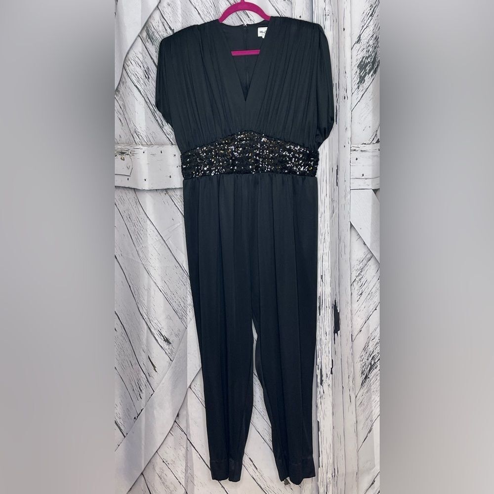 Vintage 80s Ms. Classic Jumpsuit Black Sequins M/L